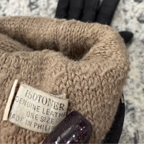 Isotoner Black Genuine Leather VINTAGE Winter Gloves - Picture 7 of 8